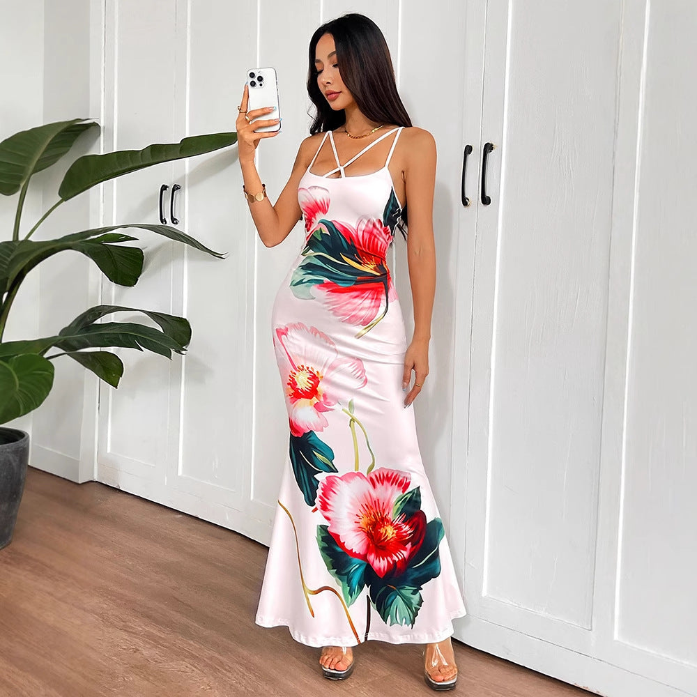 Fashionable strapless floral maxi dress for women, perfect for night outs, vacations, and elegant events across the United States and Canada.