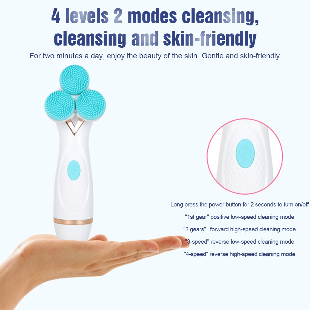  3 heads sonic facial cleansing brush with soft silicone for all skin types