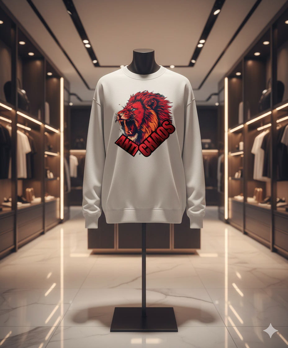 Anti Chaos streetwear hoodie graphic design featuring a bold, edgy, chaotic urban-style illustration. High-resolution digital artwork for men and women, perfect for casual street fashion, print-on-demand, and trending hoodies in the USA and Canada. Eye-catching urban vibes with glitch and abstract geometric elements.