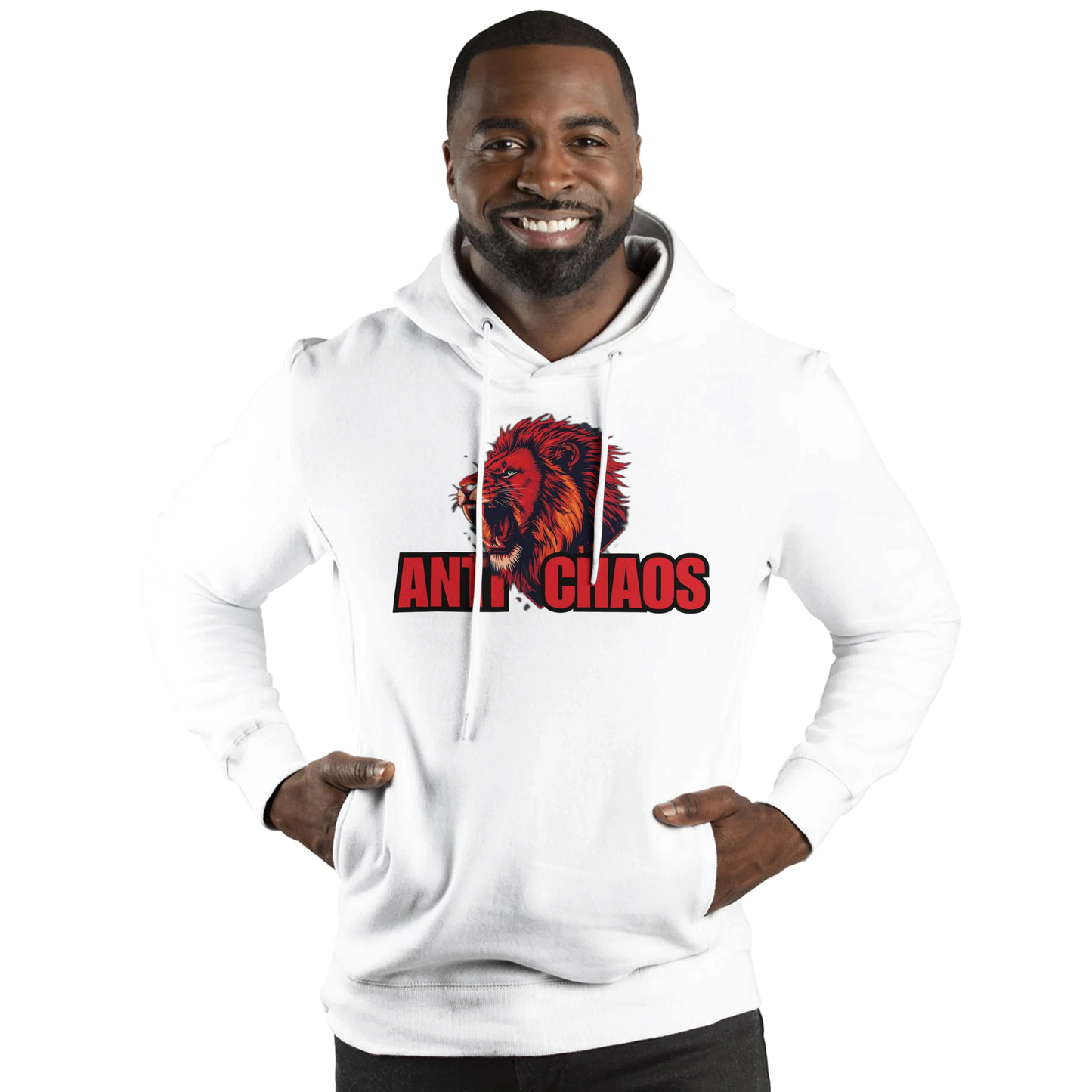 Anti Chaos streetwear hoodie graphic design featuring a bold, edgy, chaotic urban-style illustration. High-resolution digital artwork for men and women, perfect for casual street fashion, print-on-demand, and trending hoodies in the USA and Canada. Eye-catching urban vibes with glitch and abstract geometric elements.