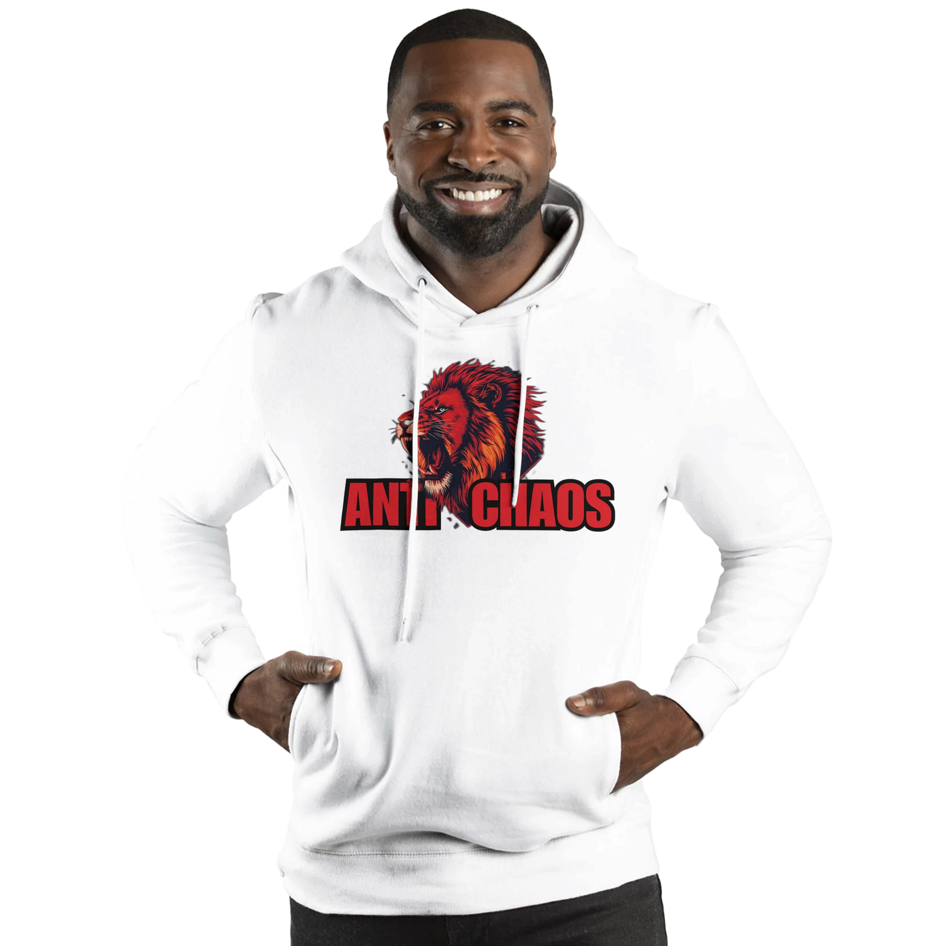 Anti Chaos streetwear hoodie graphic design featuring a bold, edgy, chaotic urban-style illustration. High-resolution digital artwork for men and women, perfect for casual street fashion, print-on-demand, and trending hoodies in the USA and Canada. Eye-catching urban vibes with glitch and abstract geometric elements.