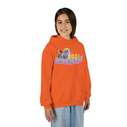 A vibrant kids hoodie featuring the “Big Energy 2026” cartoon design, colorful artwork, and playful style for boys and girls.