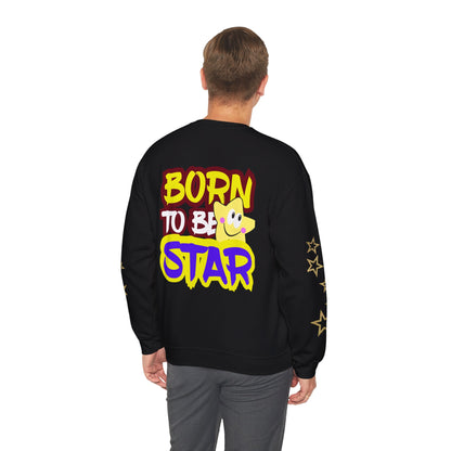 Detailed view of back design on Born to Be Star T-Shirt, smiling star graphic, soft fabric, stylish streetwear, unisex casual t-shirt.