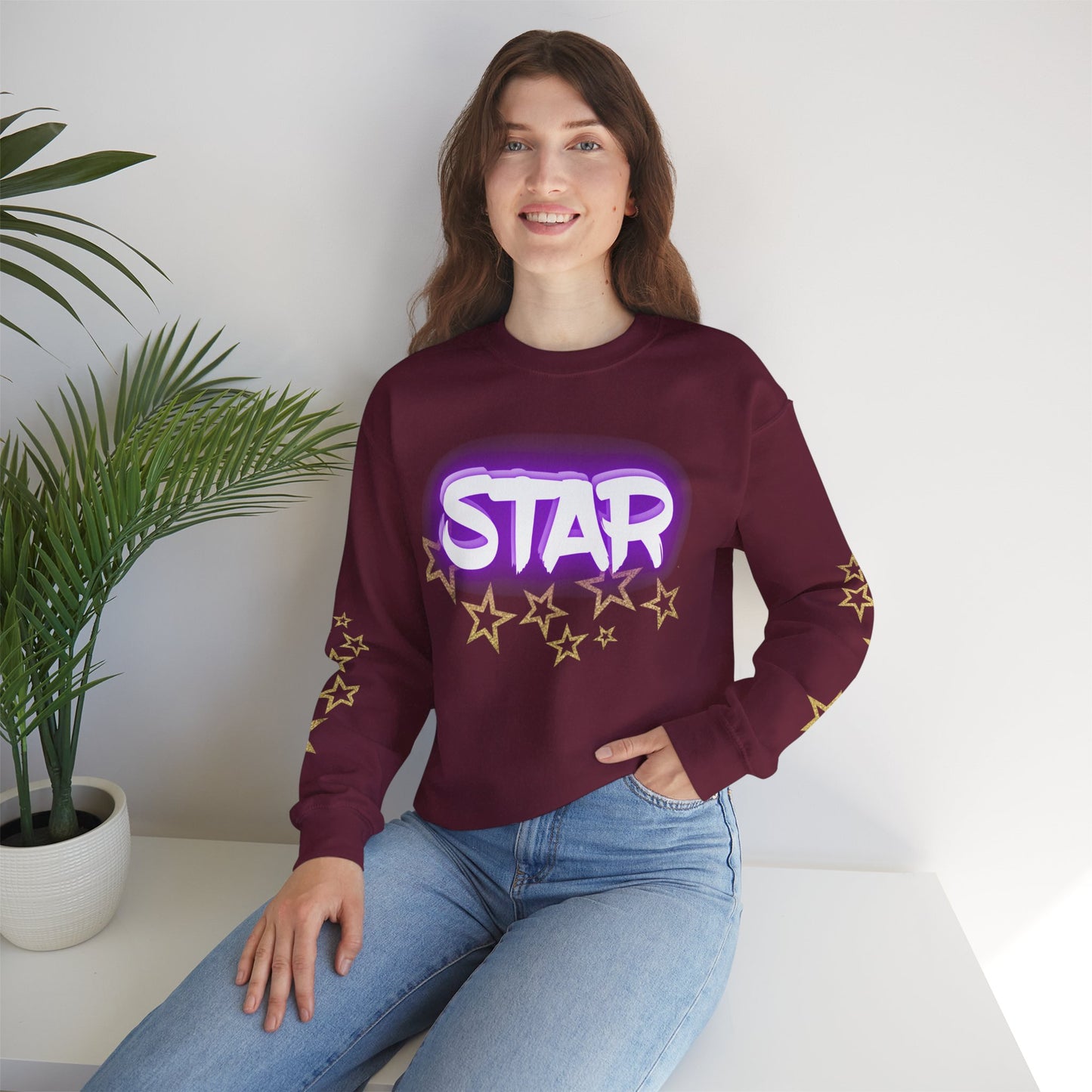 Close-up view of Born to Be Star T-Shirt front design, vibrant smiling star graphic, high-quality cotton blend, perfect gift for star lovers.