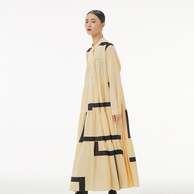 Autumn casual loose dress with unique folds and stylish design – perfect everyday wear