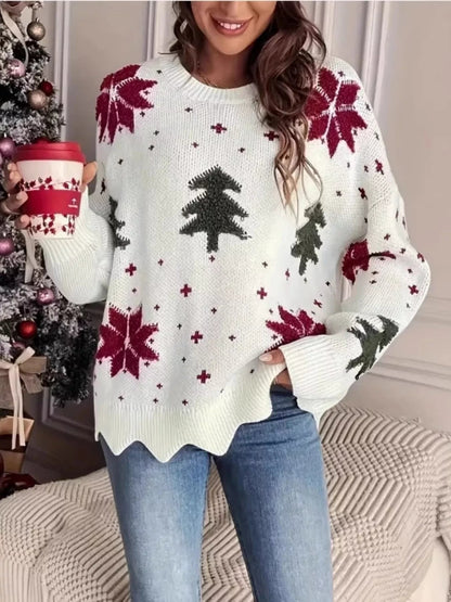 Christmas Tree Pattern Sweater – Cozy Round Neck Holiday Winter 2025 christmas sweater - JOJO Fashion