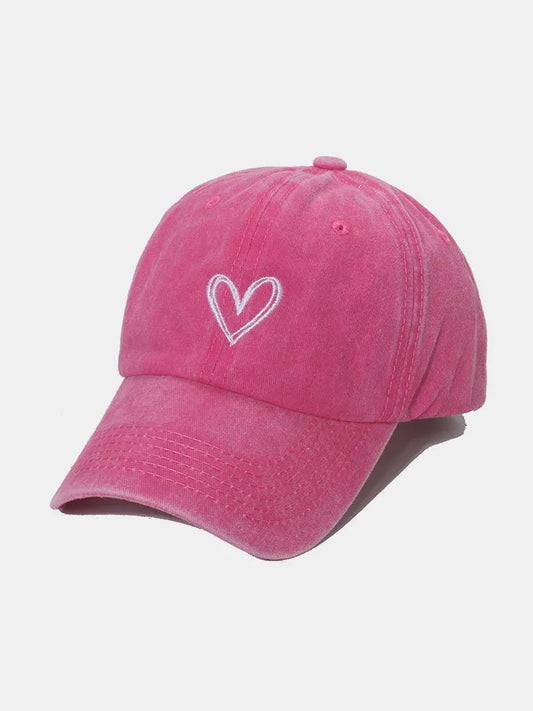 Embroidered Heart Washed Cotton Baseball Cap Embroidered Heart Washed Cotton Baseball Cap - JOJO Fashion