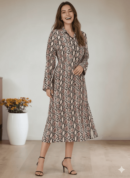 Snake Print Shirt Dress – Trendy Long Sleeve Outfit Women’s Dresses - JOJO Fashion