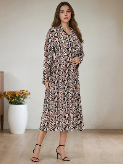 Snake Print Shirt Dress – Trendy Long Sleeve Outfit Women’s Dresses - JOJO Fashion