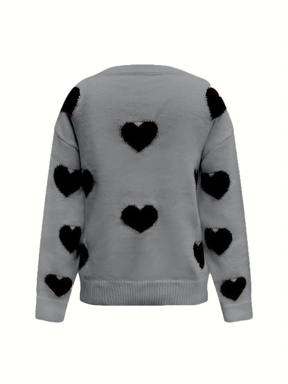 Valentines Day Heart Sweater – Cozy Long Sleeve Crewneck for Women Valentine’s Day Heart Crewneck Sweater for Women