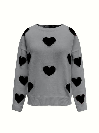 Valentines Day Heart Sweater – Cozy Long Sleeve Crewneck for Women Valentine’s Day Heart Crewneck Sweater for Women -