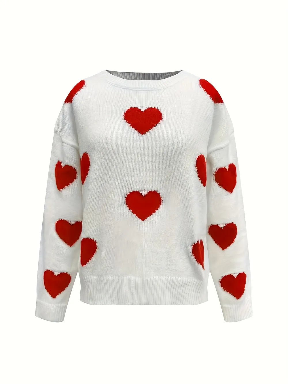 Valentines Day Heart Sweater – Cozy Long Sleeve Crewneck for Women Valentine’s Day Heart Crewneck Sweater for Women