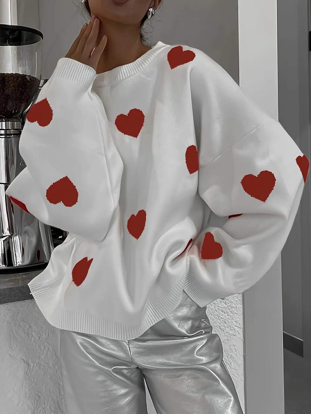 Valentines Day Heart Sweater – Cozy Long Sleeve Crewneck for Women Valentine’s Day Heart Crewneck Sweater for Women
